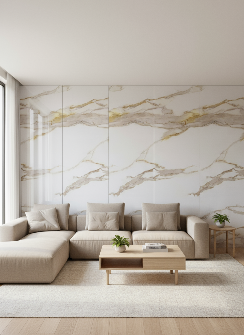 ПВЦ панел Капучино Вейни – топли бежови жилки (122×260 см)