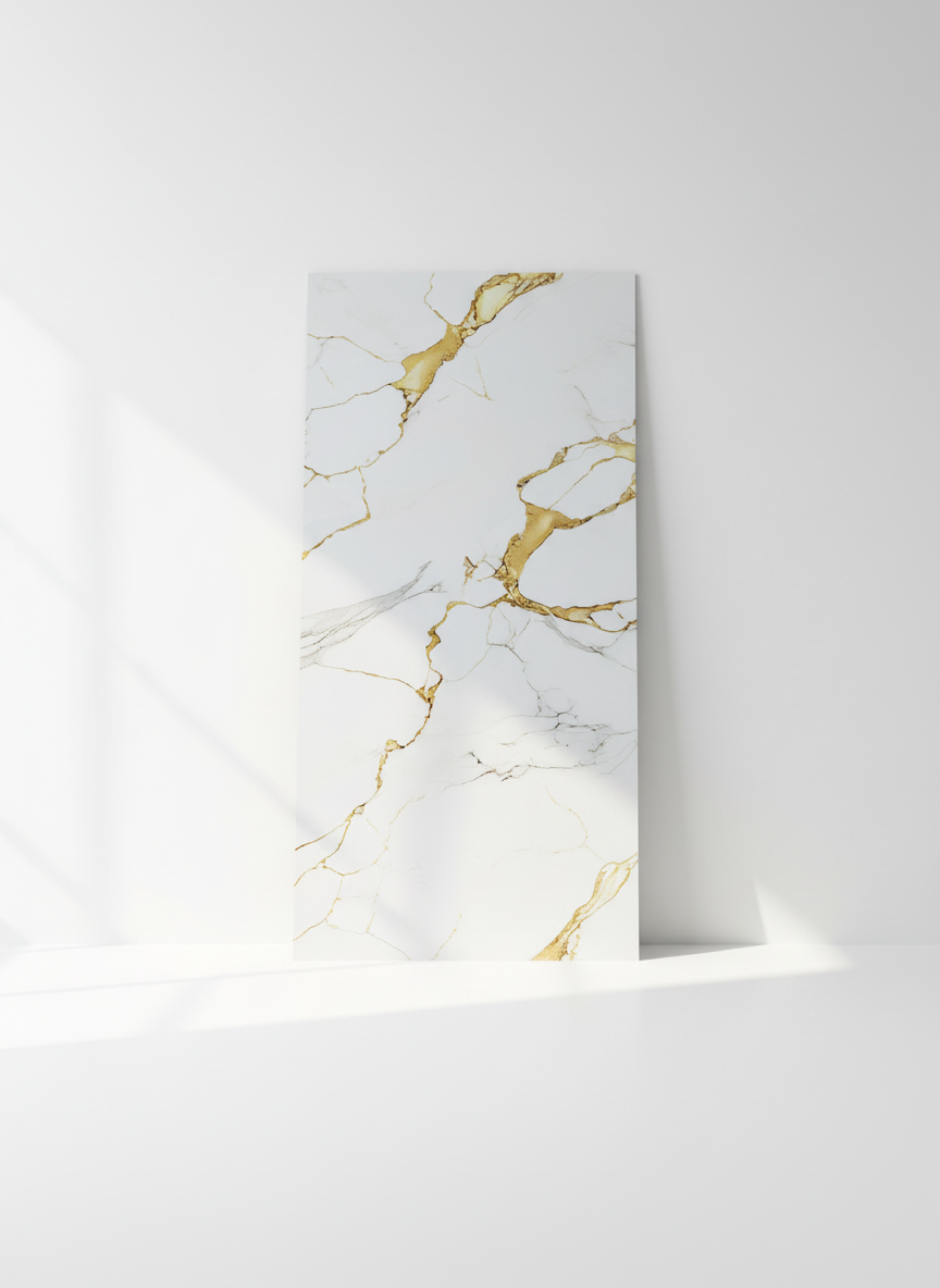 ПВЦ панел Калаката Злато – бяло със златни вени (122×260 см)