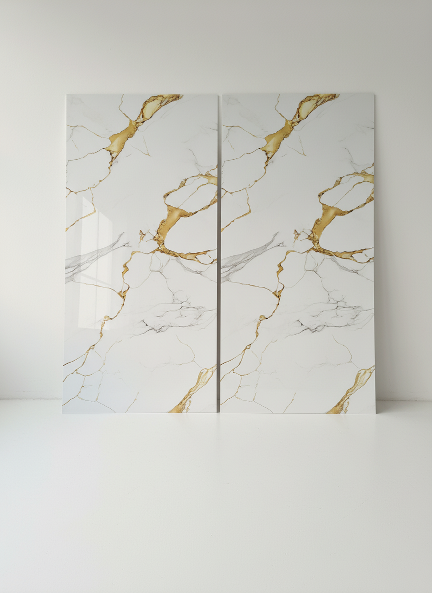 ПВЦ панел Калаката Злато – бяло със златни вени (122×260 см)