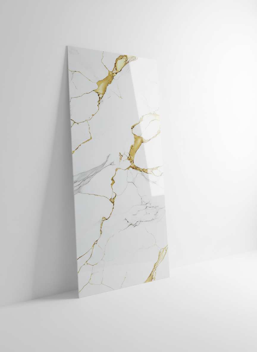 ПВЦ панел Калаката Злато – бяло със златни вени (122×260 см)