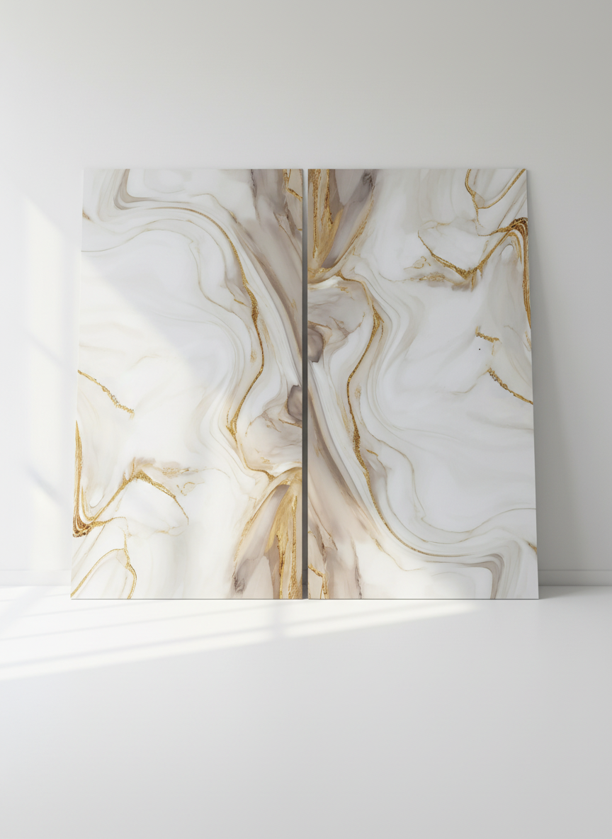 ПВЦ панел Оникс Златен Вихър – кремаво със златни течения (122×260 см)