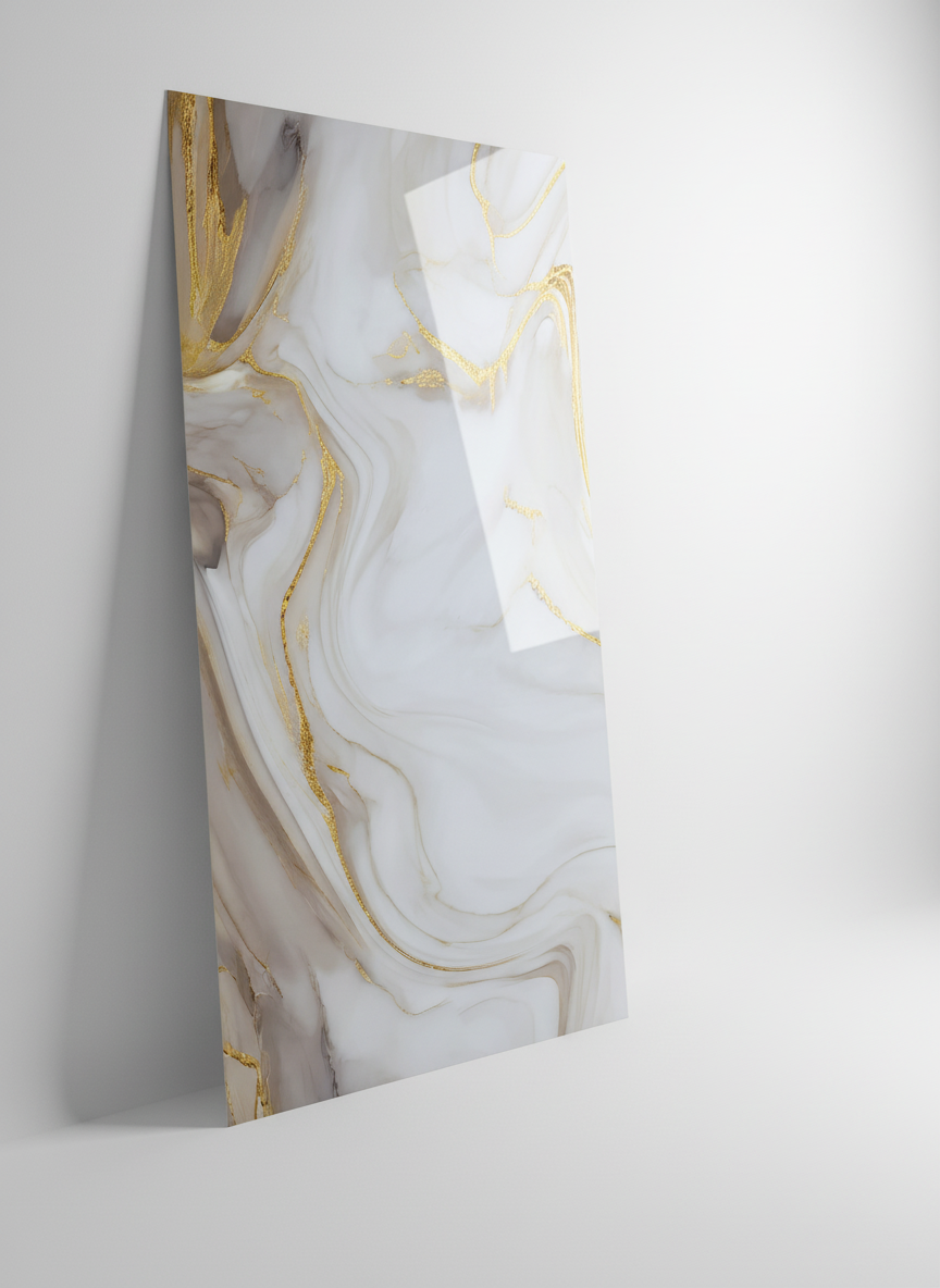 ПВЦ панел Оникс Златен Вихър – кремаво със златни течения (122×260 см)