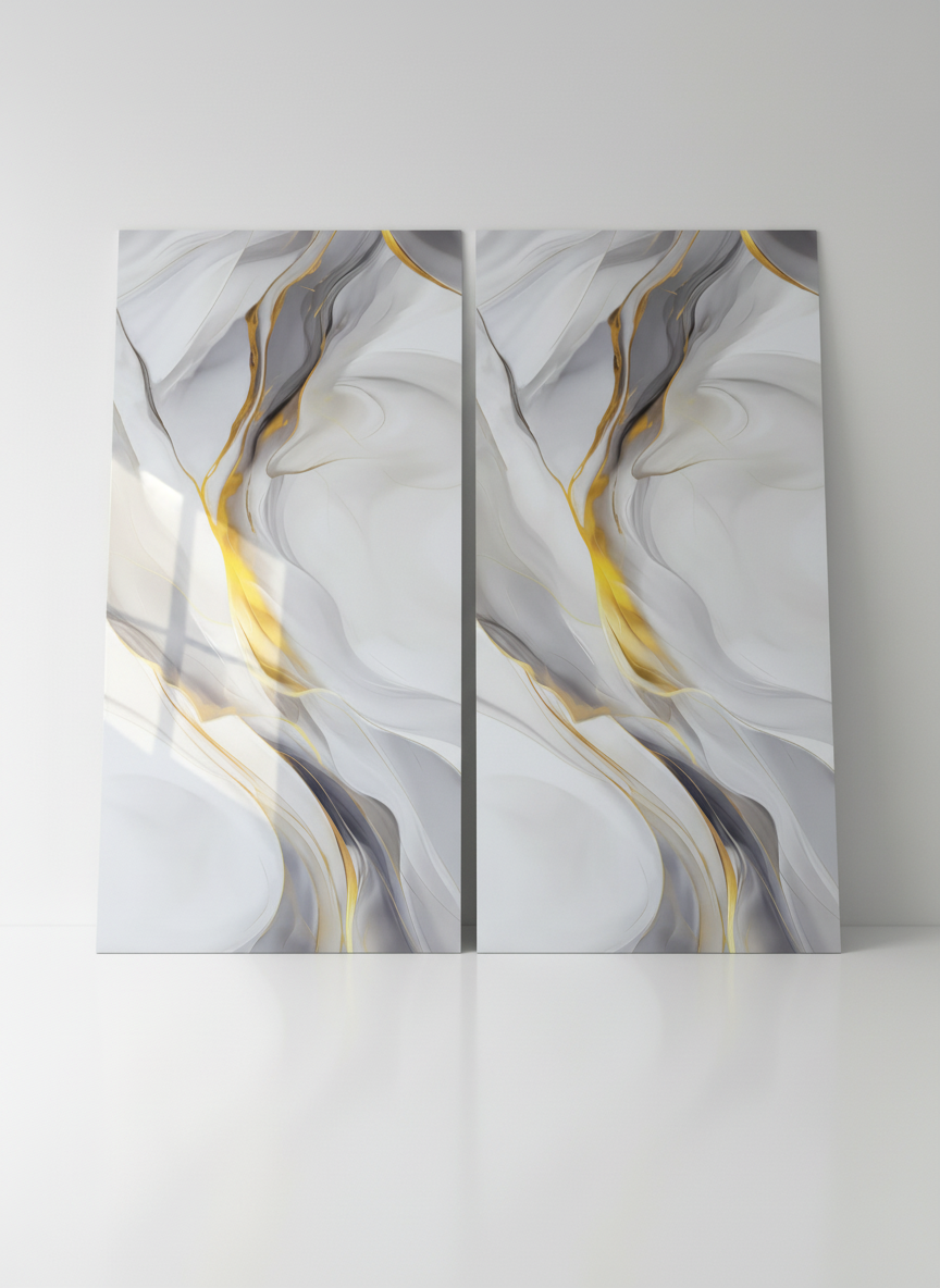 ПВЦ панел Аура Златна – меки сиви вълни със злато (122×260 см)