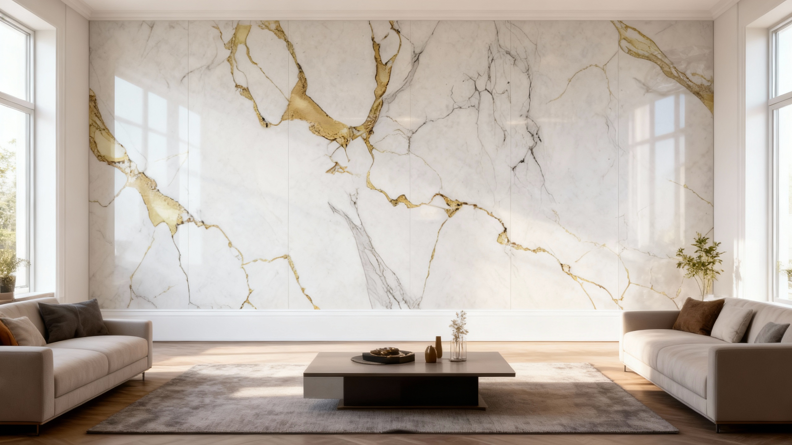 ПВЦ панел Калаката Злато – бяло със златни вени (122×260 см)