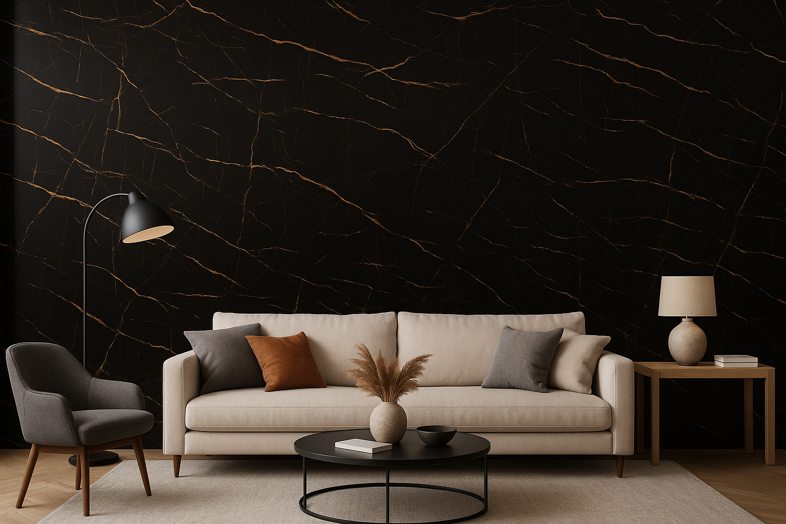 Декоративно самозалепващо фолио – Черен мрамор с златни жилки „Nero Gold“ (120×300 см)