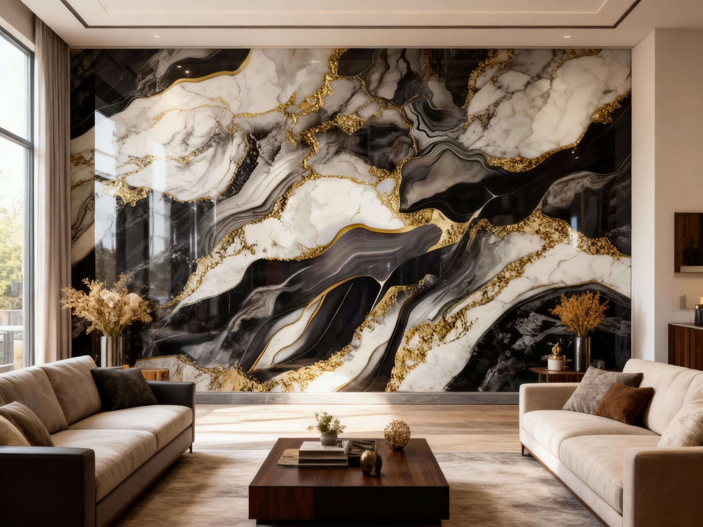 Декоративно самозалепващо фолио – Оникс Nero Gold „Вълни“, тъмен (120×300 см)