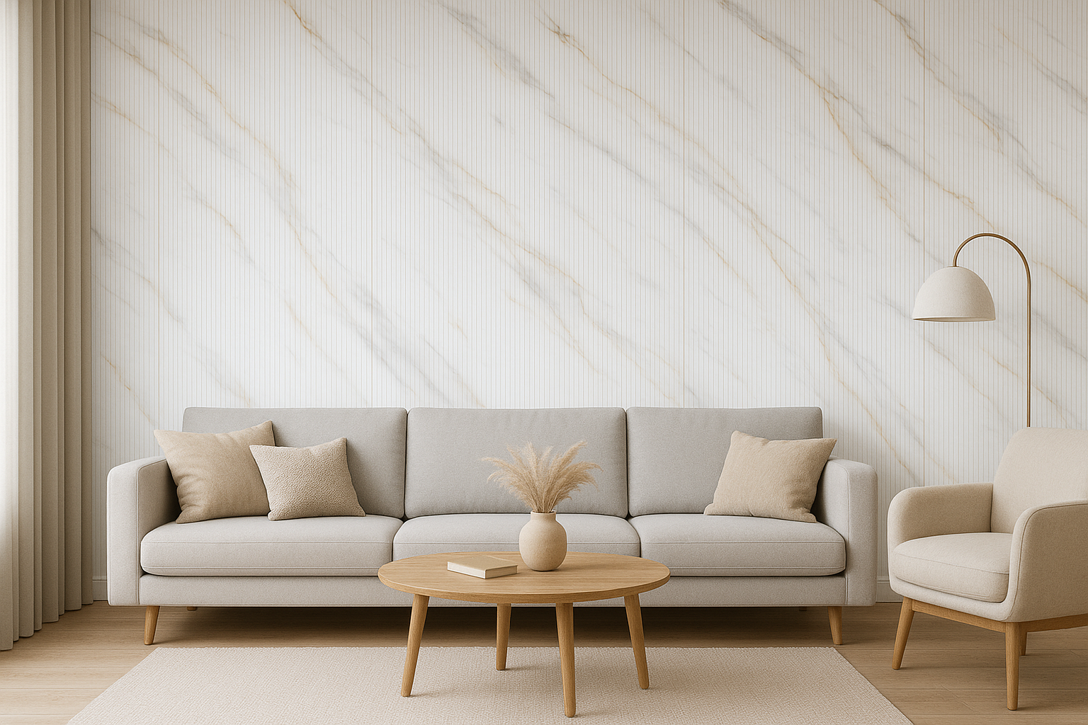 ПВЦ релефен стенен панел 122×244 см – Бял мрамор златни жилки