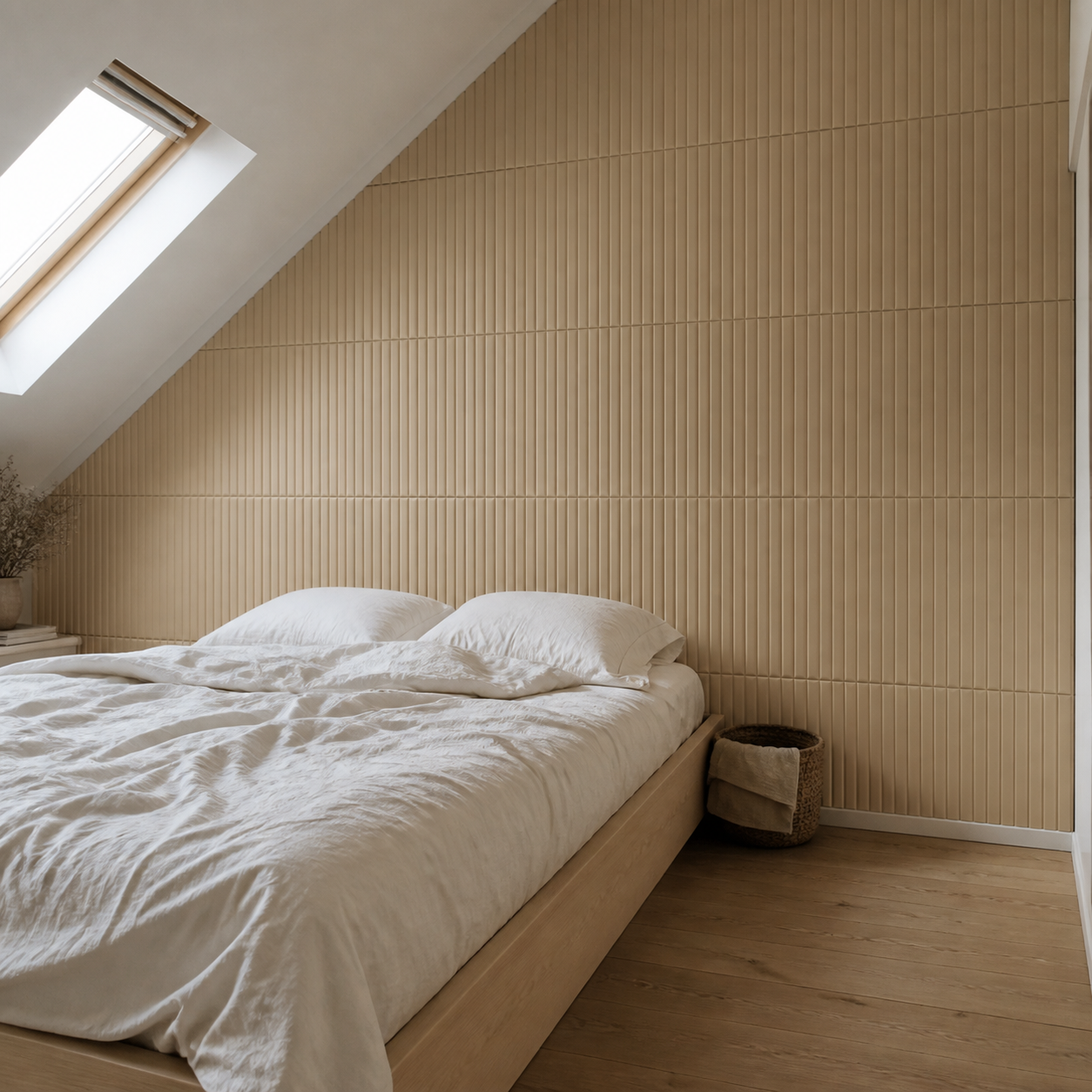 Самозалепващ 3D оребрен панел 70 × 300 см – Крем