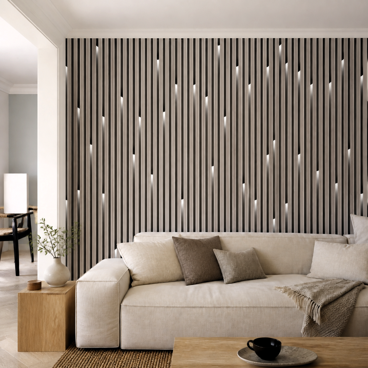Декоративно самозалепващо фолио – White Ash Light Slats, светъл ясен със светлинен ефект (120×300 см)
