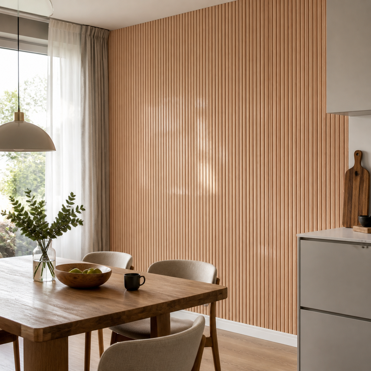 Декоративно самозалепващо фолио – Warm Oak Slats, топъл дъб с ламелен ефект (120×300 см)