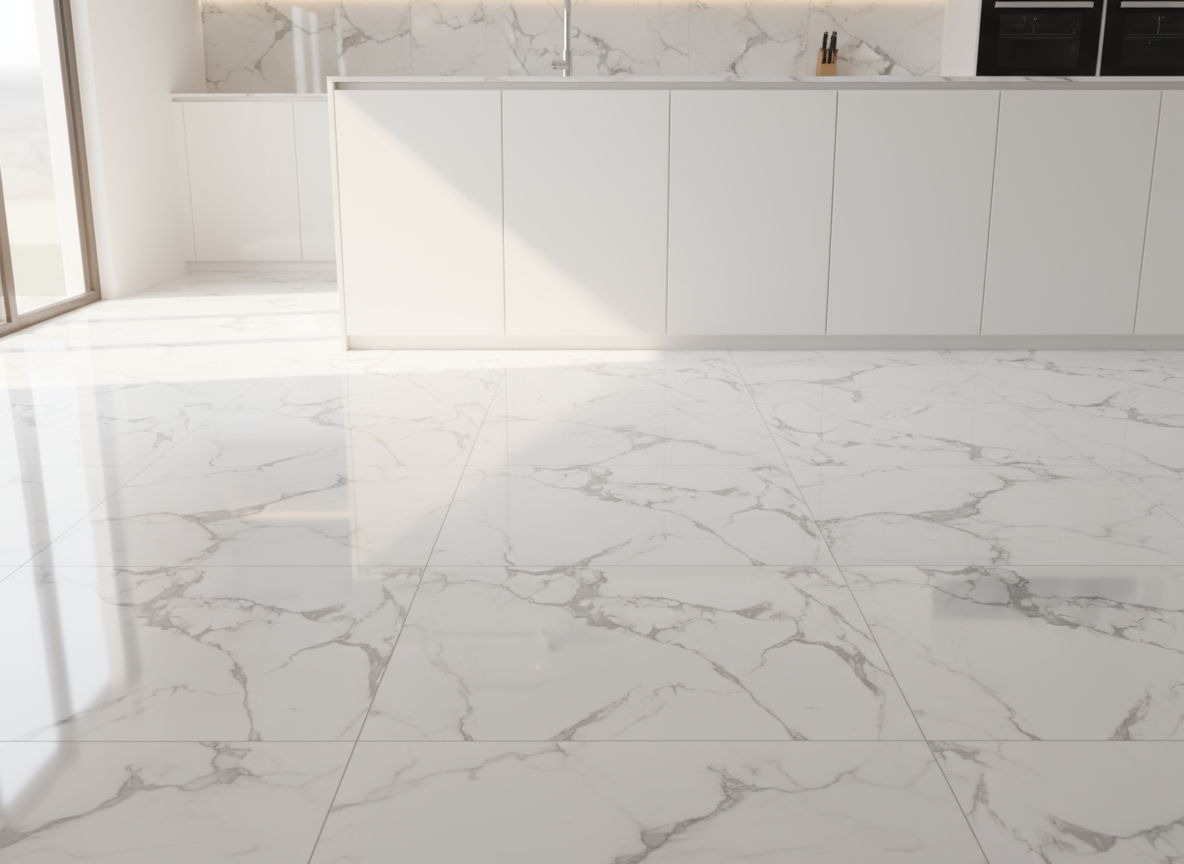 PVC подов самозалепващ панел Calacatta White 46x46 см