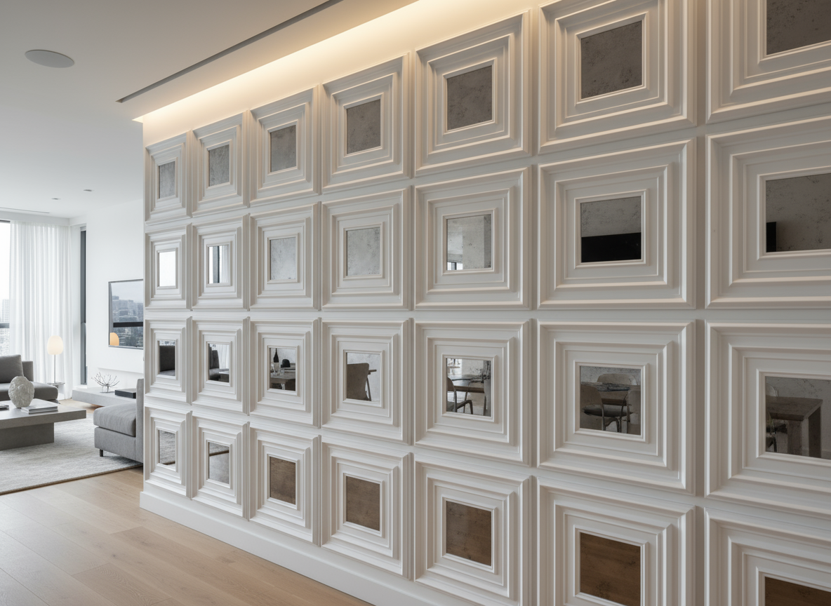 PVC 3D стенен панел White Mirror Frame 50x50 см