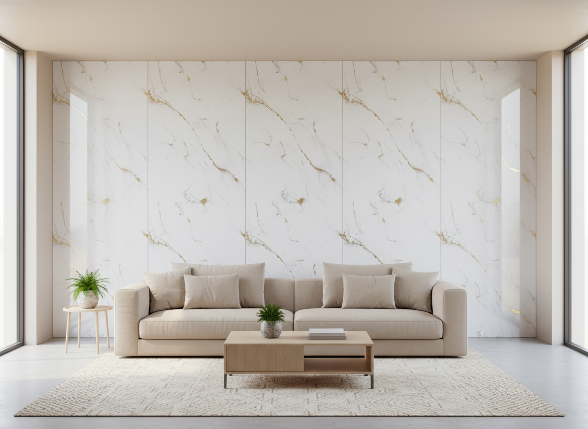 ПВЦ панел Калаката Голд Лайт – деликатни златисти жилки (122×260 см)