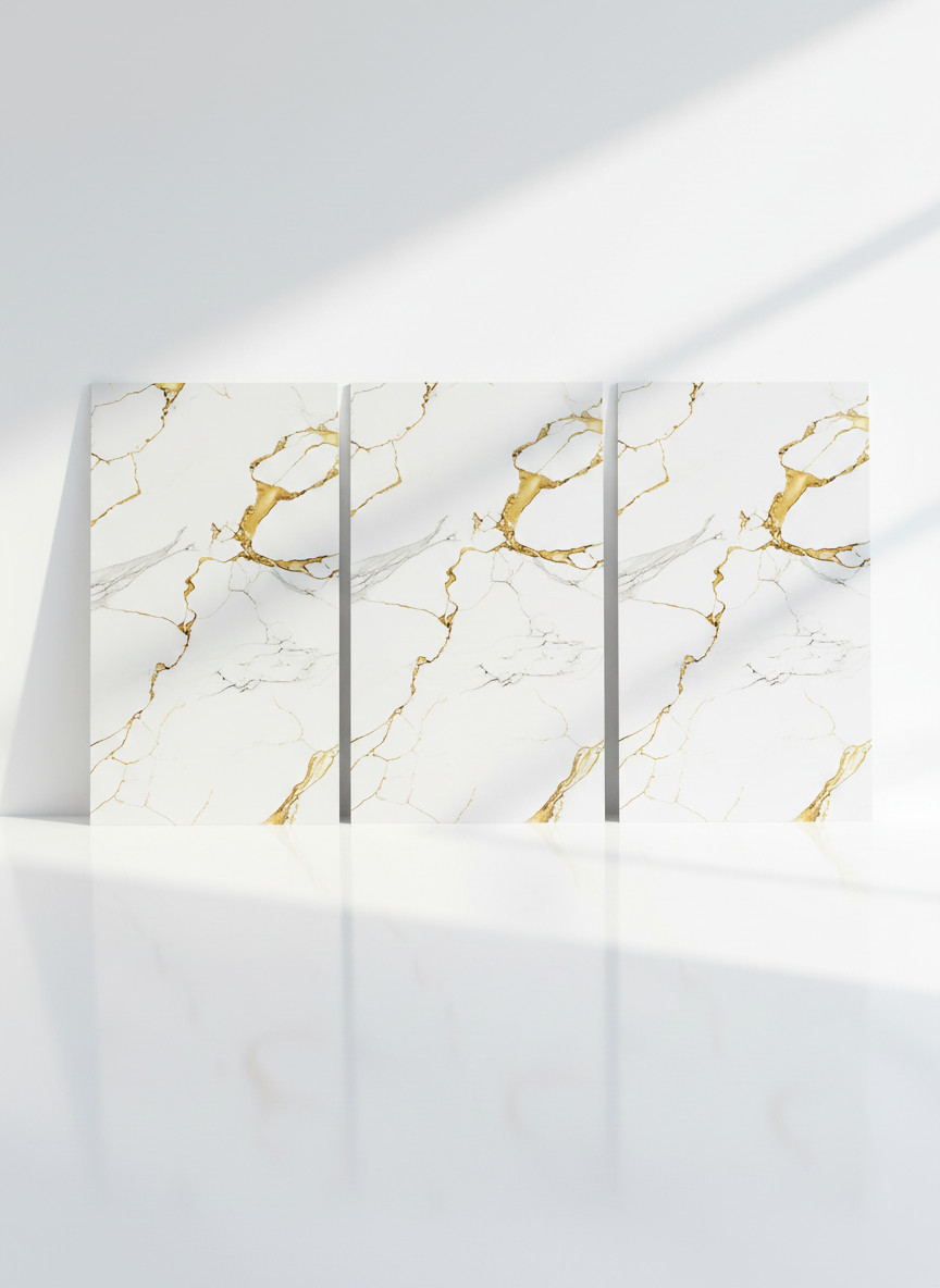 ПВЦ панел Калаката Злато – бяло със златни вени (122×260 см)