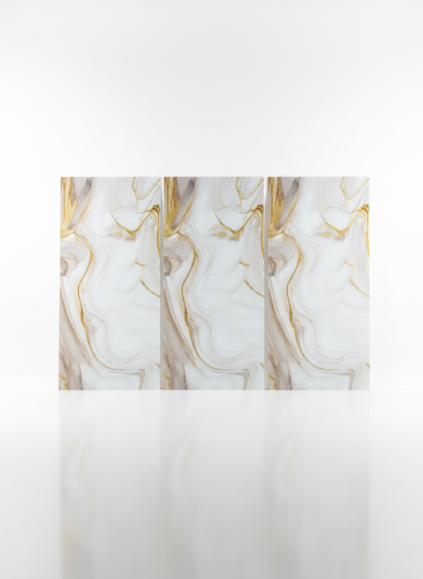 ПВЦ панел Оникс Златен Вихър – кремаво със златни течения (122×260 см)