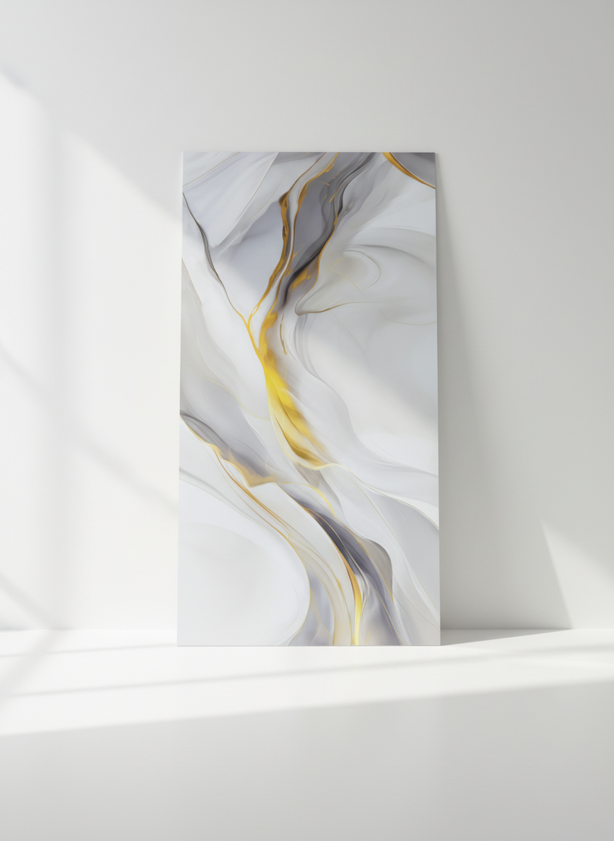 ПВЦ панел Аура Златна – меки сиви вълни със злато (122×260 см)