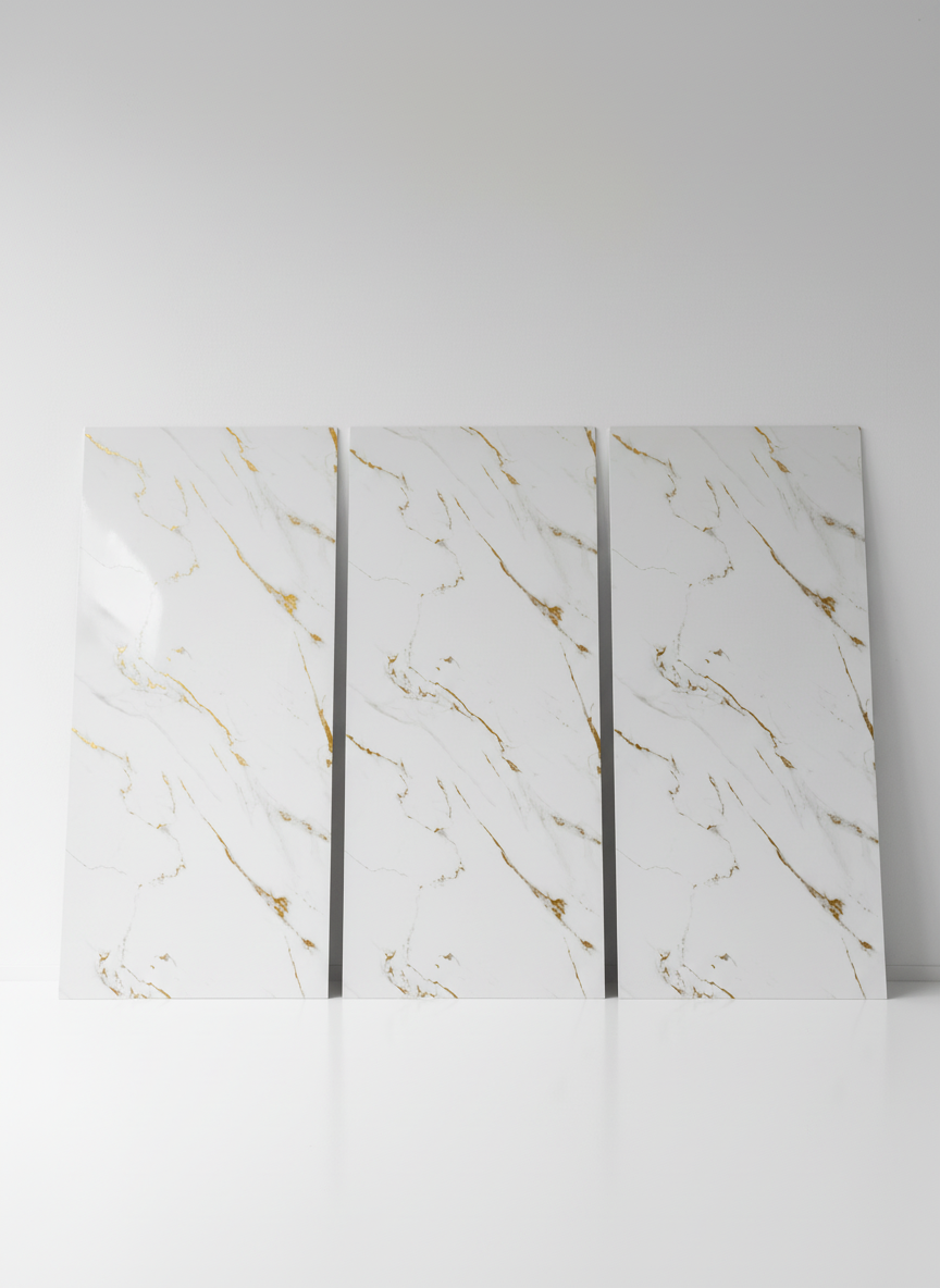 ПВЦ панел Калаката Голд Лайт – деликатни златисти жилки (122×260 см)