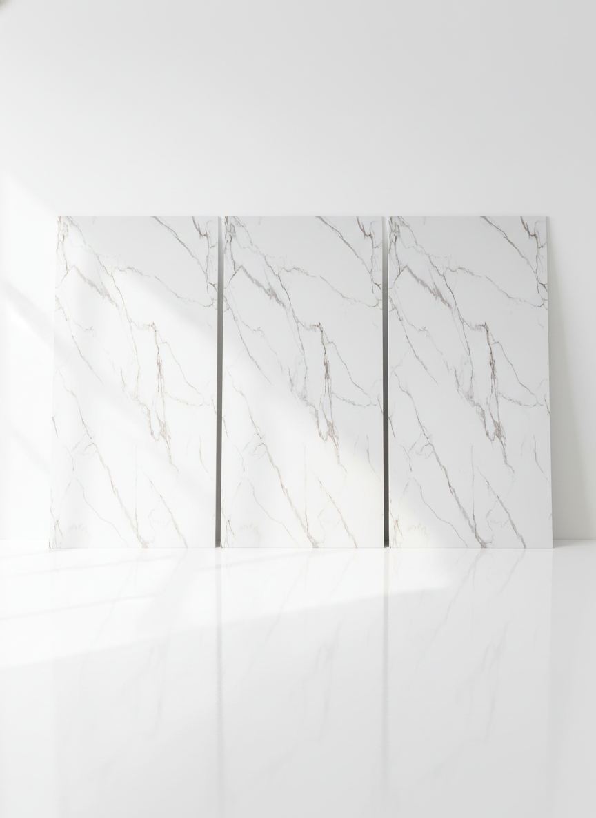 ПВЦ панел Калаката Топъл Сив – бежово-сиви вени (122×260 см)