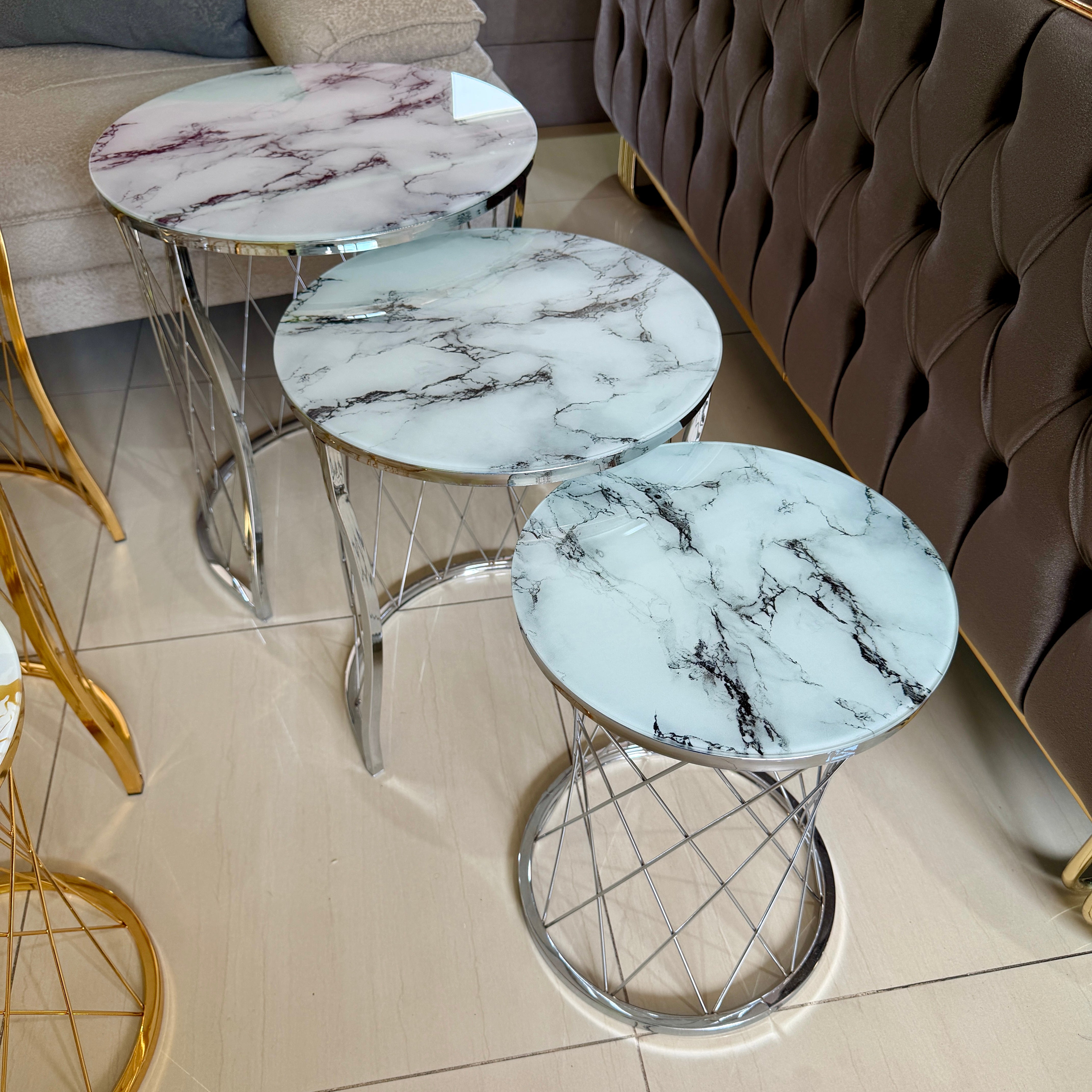 Маси 3 в 1 CARRARA SILVER – бял мрамор и хром