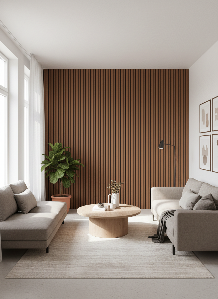 МДФ Акустичен Панел – Кафяв Орех (60×240 см)