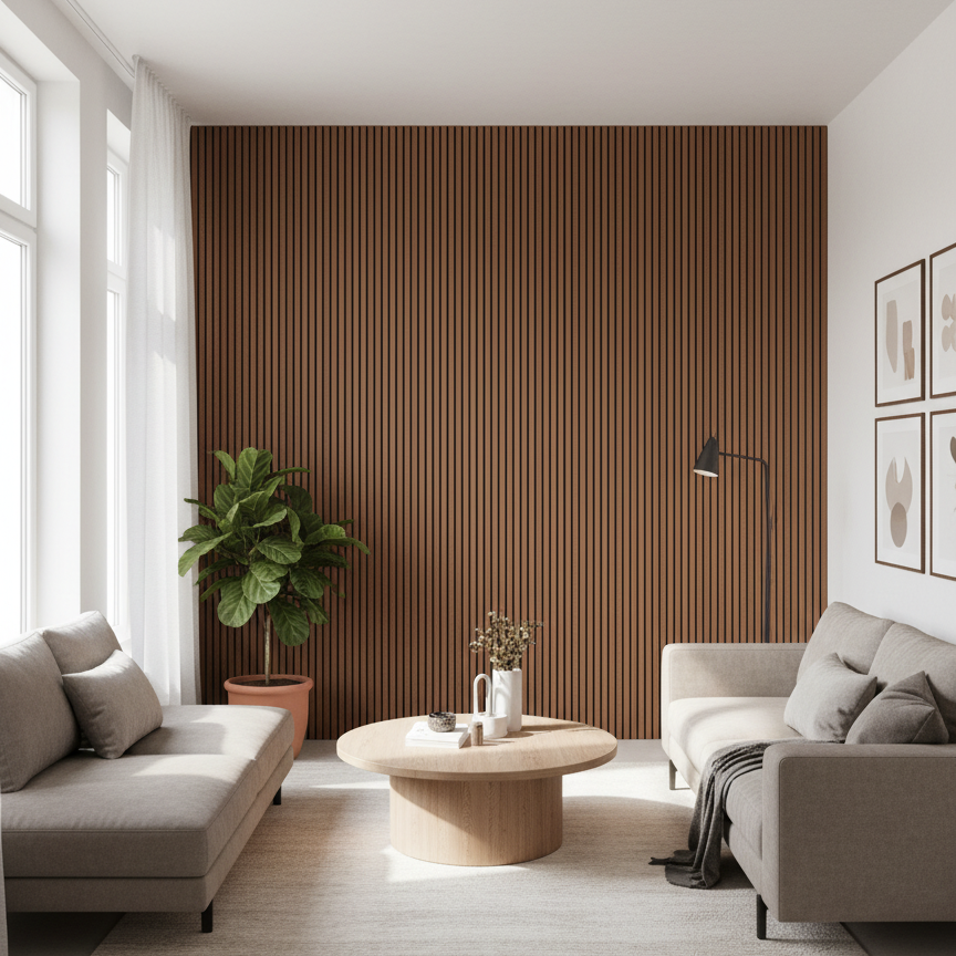 МДФ Акустичен Панел – Кафяв Орех (60×240 см)