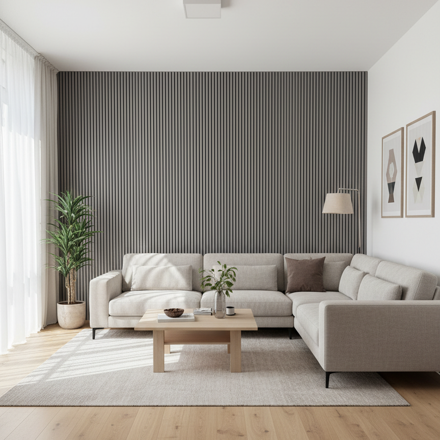 МДФ Акустичен Панел – Сив Дъб (60×240 см)