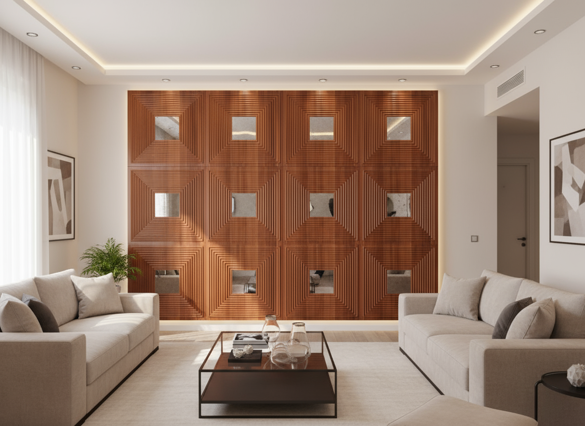 PVC 3D стенен панел Mahogany Mirror 50x50 см