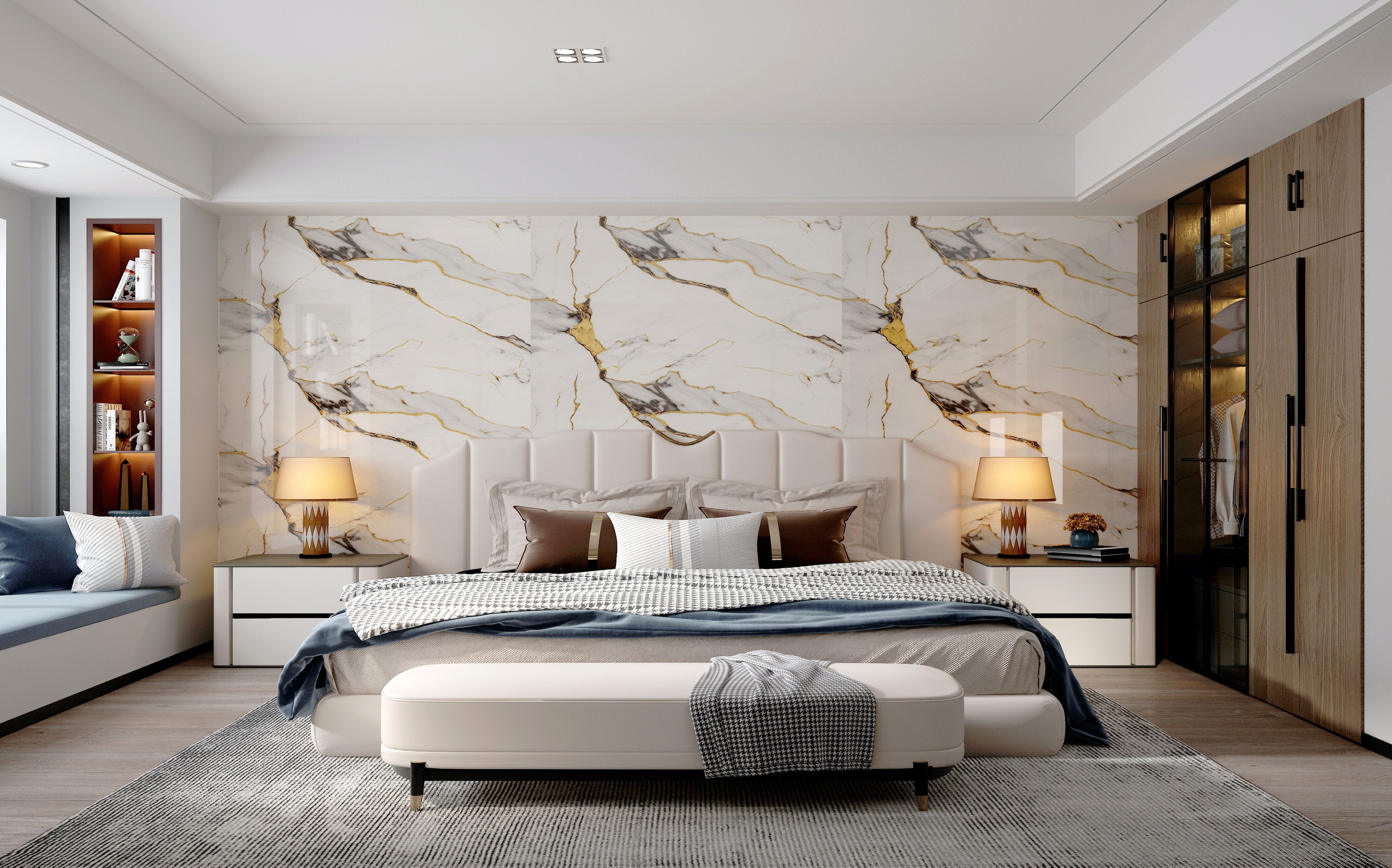 Декоративно самозалепващо фолио – Бял мрамор с драматични златни жили „Imperial Gold“ (120×300 см)