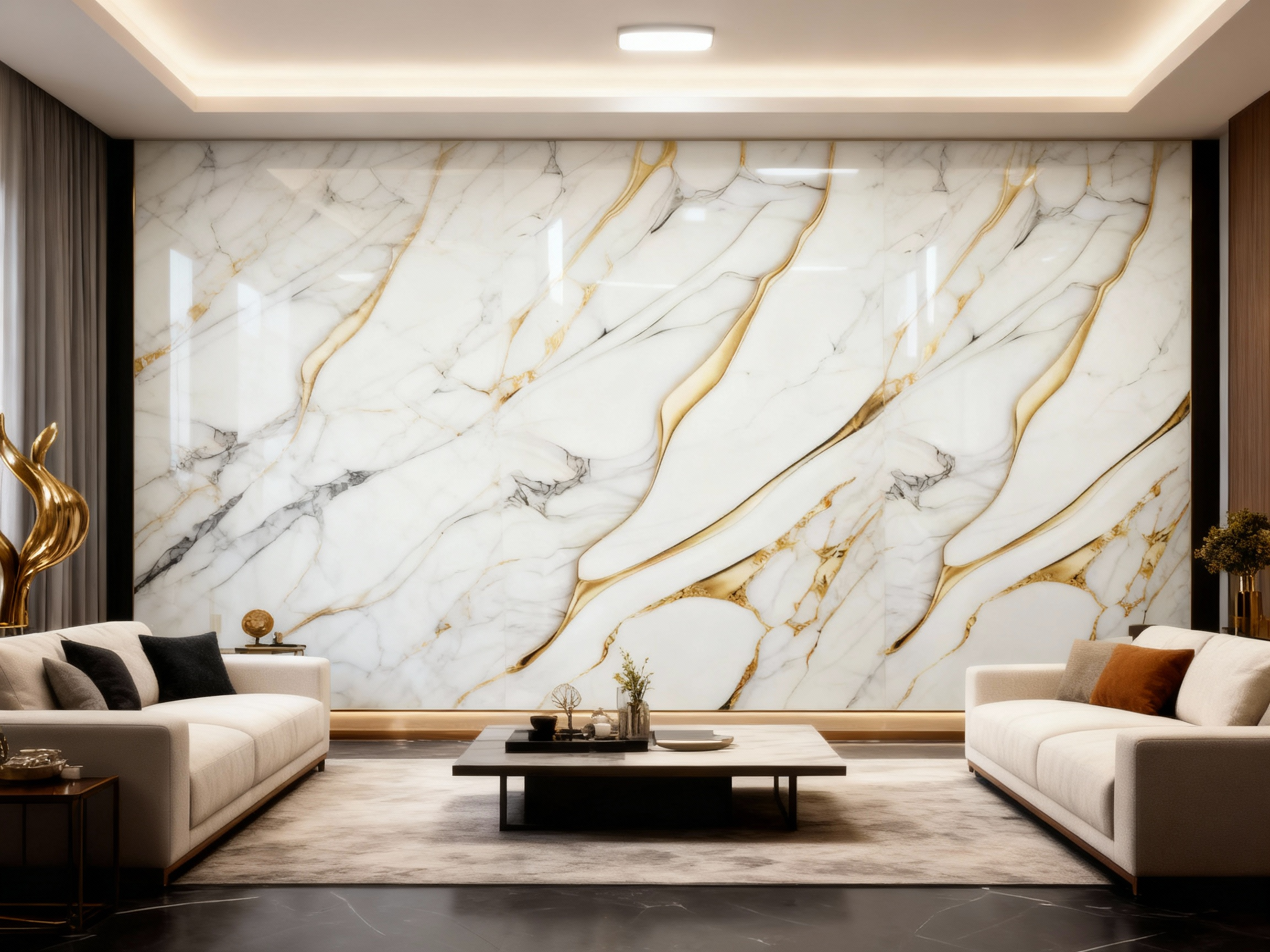 Декоративно самозалепващо фолио – Aurum Wave Calacatta, 120×300 см