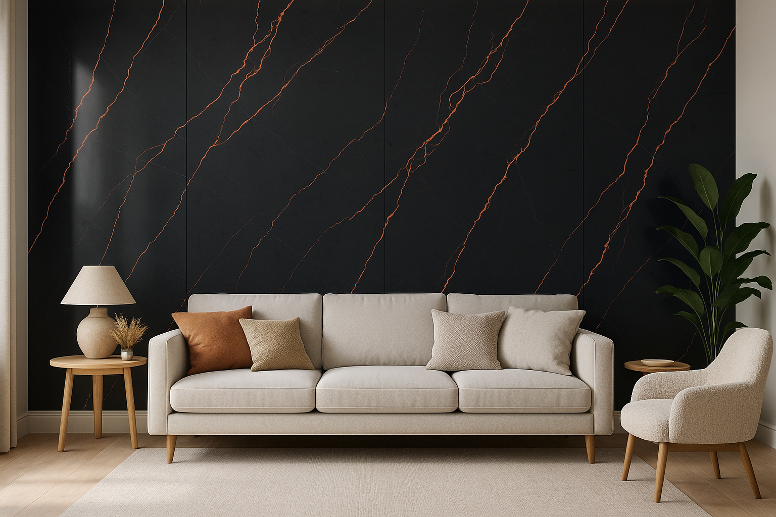 ПВЦ стенен панел 122×244 см – Черен мрамор с медни вени