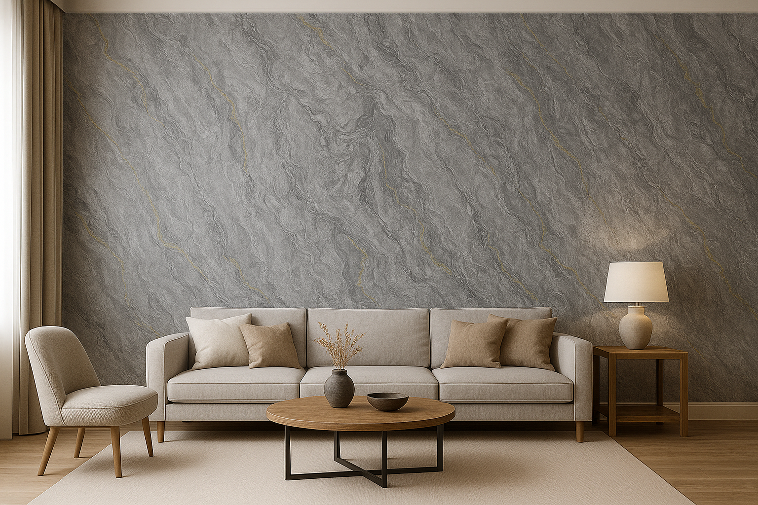 ПВЦ релефен стенен панел 122×244 см – Сив мрамор златни вени