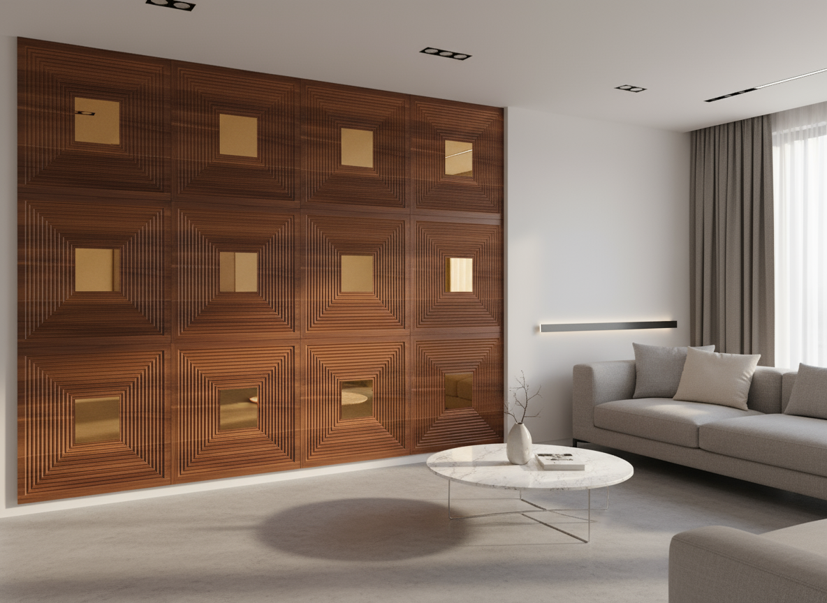 PVC 3D стенен панел Mahogany Gold Mirror 50x50 см