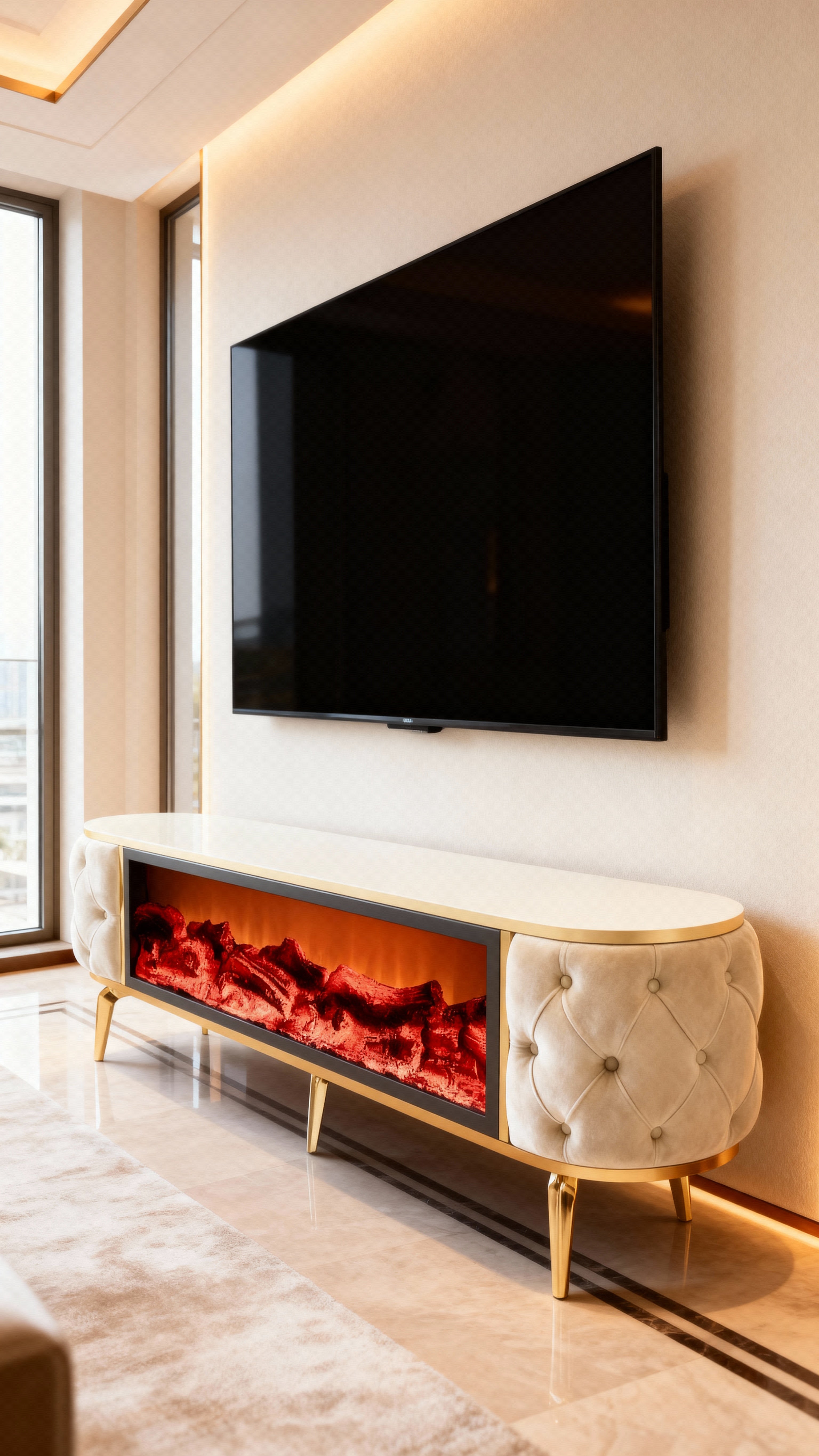 Смарт ТВ шкаф Честър с камина и аудио (180×40×55 см)