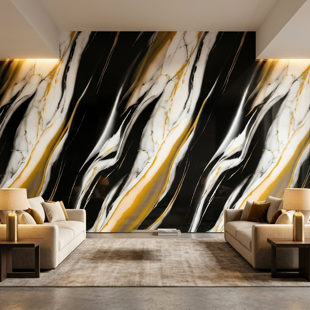Самозалепващо фолио Noir Aurum Flow черен мрамор златни вълни 120x300 см