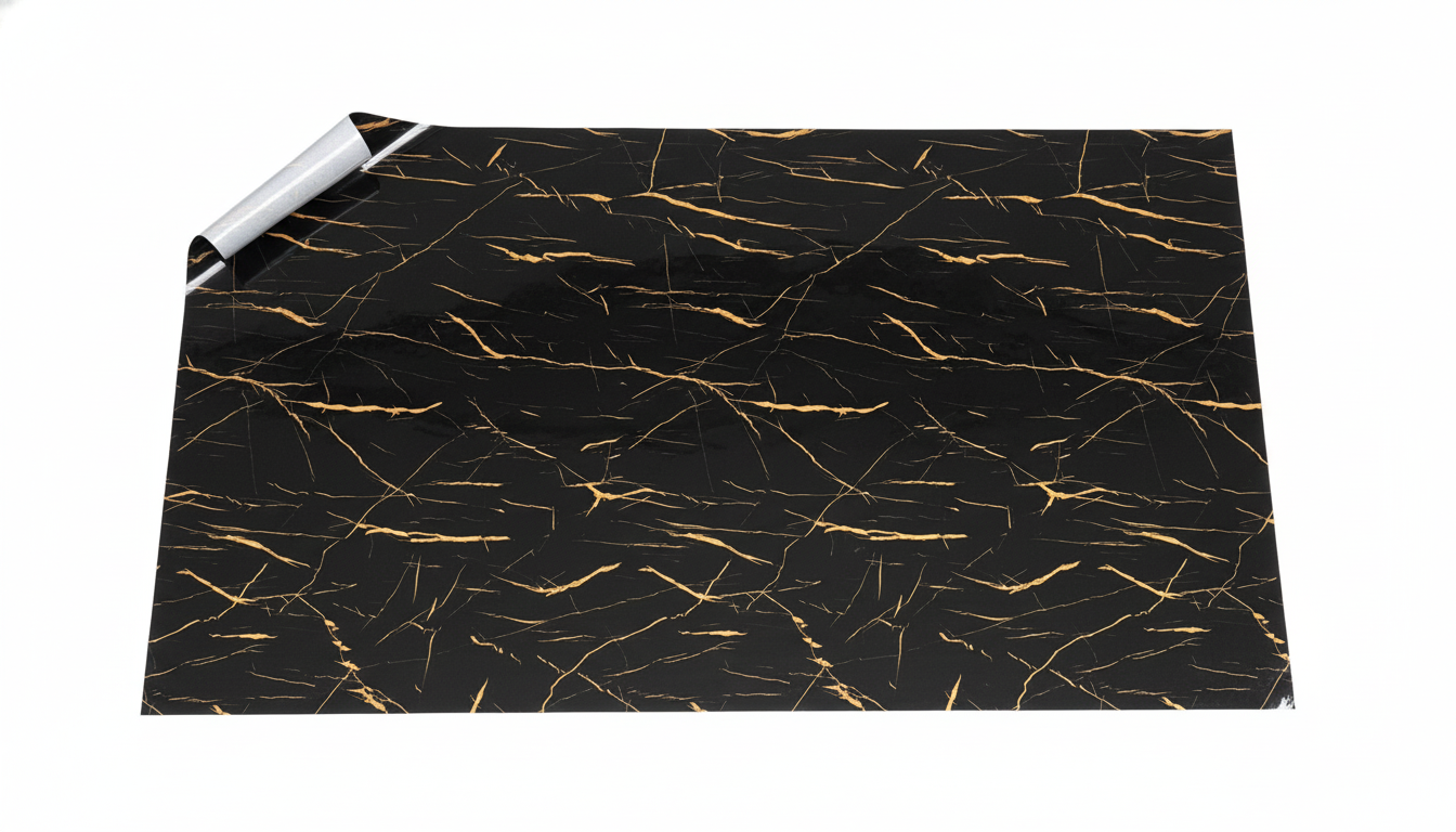 Декоративно самозалепващо фолио – Черен мрамор с златни жилки „Nero Gold“ (120×300 см)