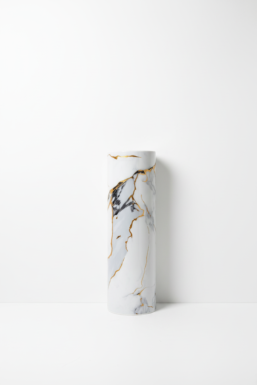 Декоративно самозалепващо фолио – Бял мрамор с драматични златни жили „Imperial Gold“ (120×300 см)