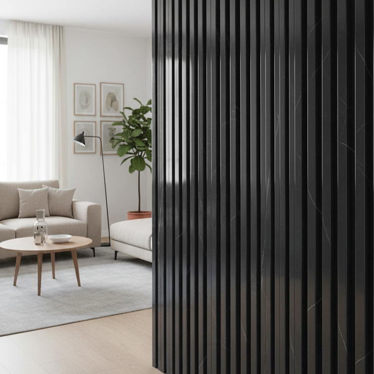 ПВЦ ламела L2 – Черен мрамор с фини жилки, гланц (16.5 x 297 см)