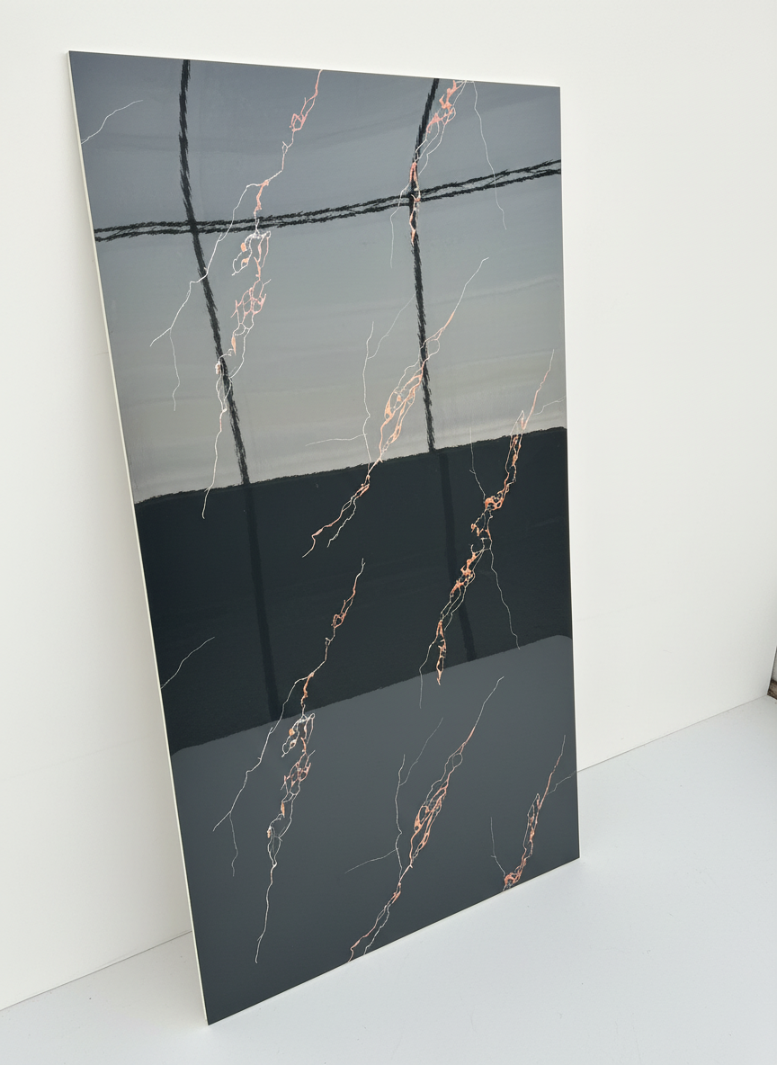 ПВЦ стенен панел 122×244 см – Черен мрамор с медни вени