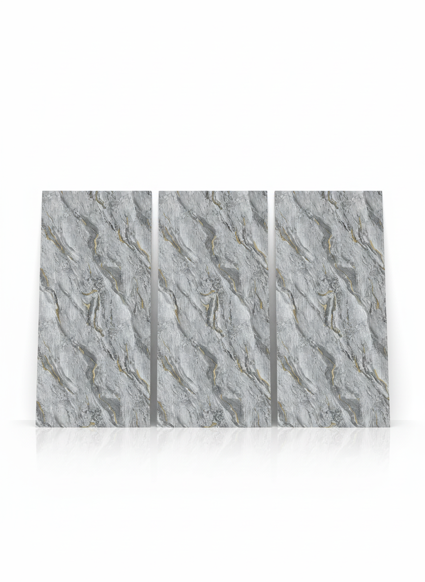 ПВЦ релефен стенен панел 122×244 см – Сив мрамор златни вени