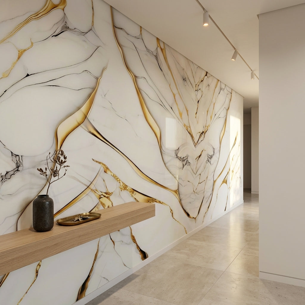 Декоративно самозалепващо фолио – Aurum Wave Calacatta, 120×300 см