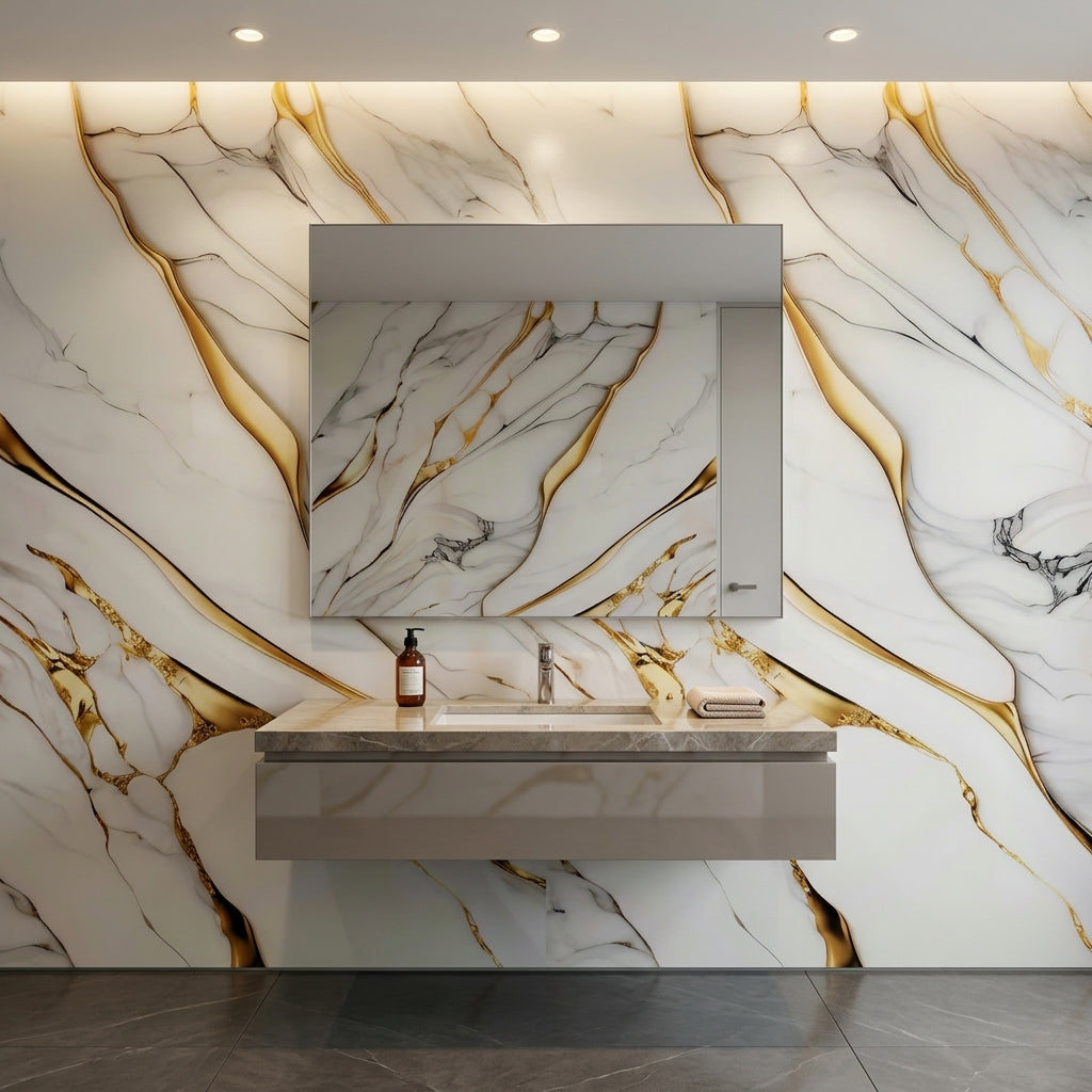 Декоративно самозалепващо фолио – Aurum Wave Calacatta, 120×300 см