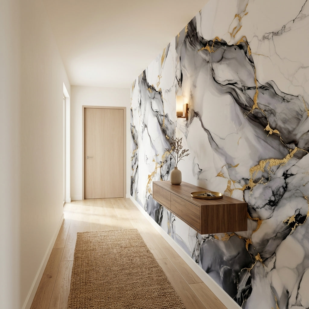 Декоративно самозалепващо фолио – Calacatta Storm Gold мрамор, 120×300 см