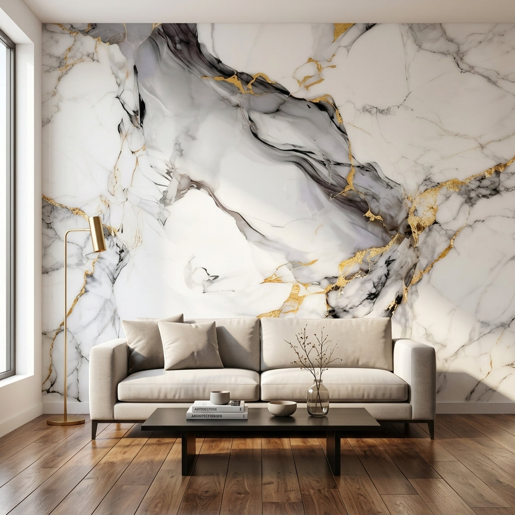 Декоративно самозалепващо фолио – Calacatta Storm Gold мрамор, 120×300 см