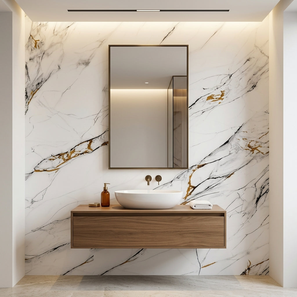 Декоративно самозалепващо фолио – Calacatta Gold, деликатни златни вени (120×300 см)