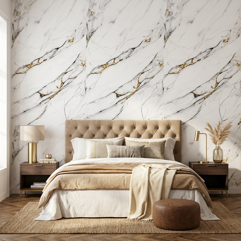 Декоративно самозалепващо фолио – Calacatta Gold, деликатни златни вени (120×300 см)