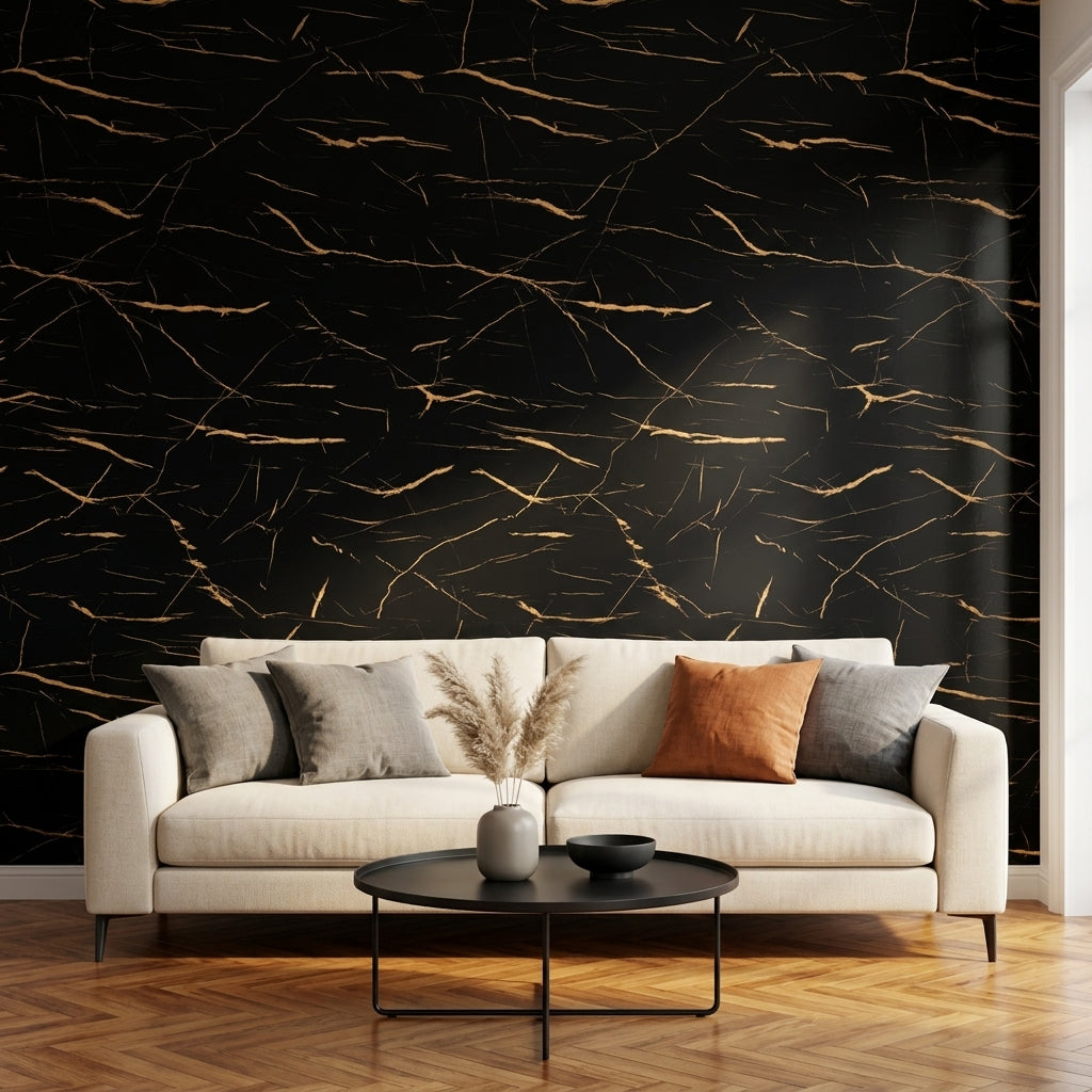 Декоративно самозалепващо фолио – Черен мрамор с златни жилки „Nero Gold“ (120×300 см)