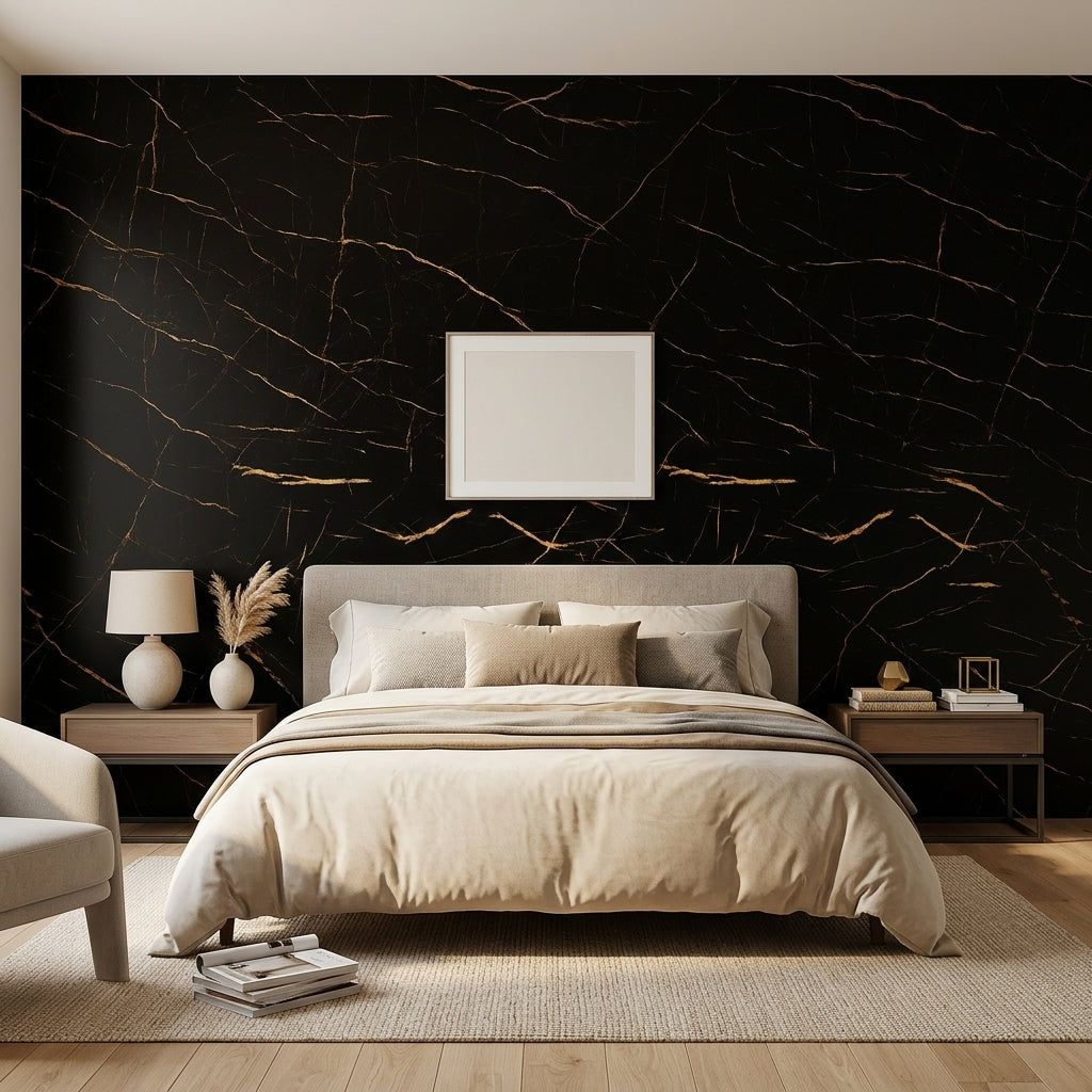 Декоративно самозалепващо фолио – Черен мрамор с златни жилки „Nero Gold“ (120×300 см)